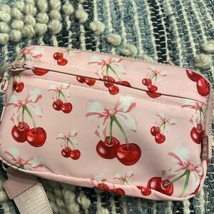 Cherry Print Pink Women's crossbody wallet
